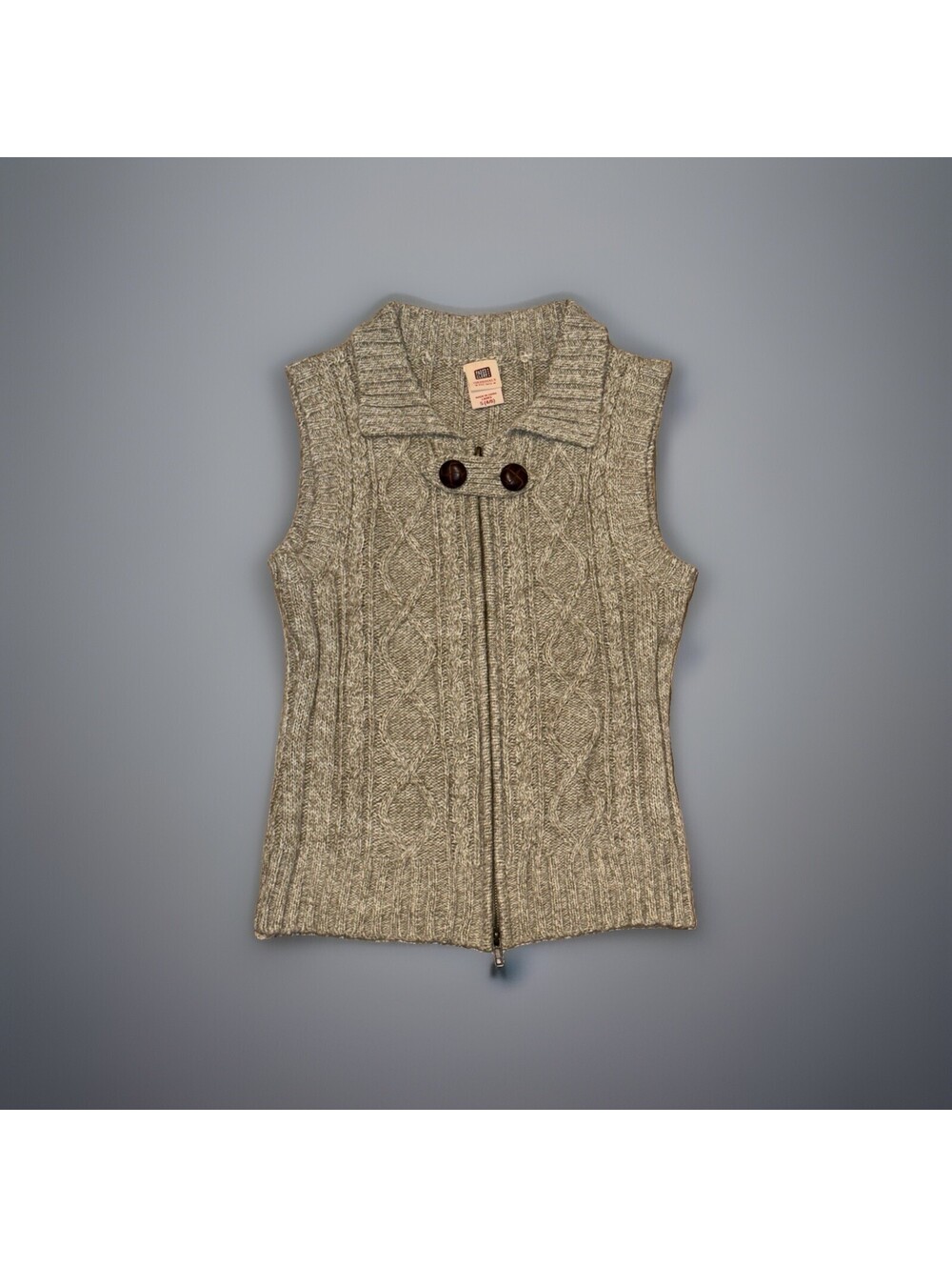 Vintage Y2K Faded Glory Originals Womens Cable Knit Sweater Vest Driftwood Marle